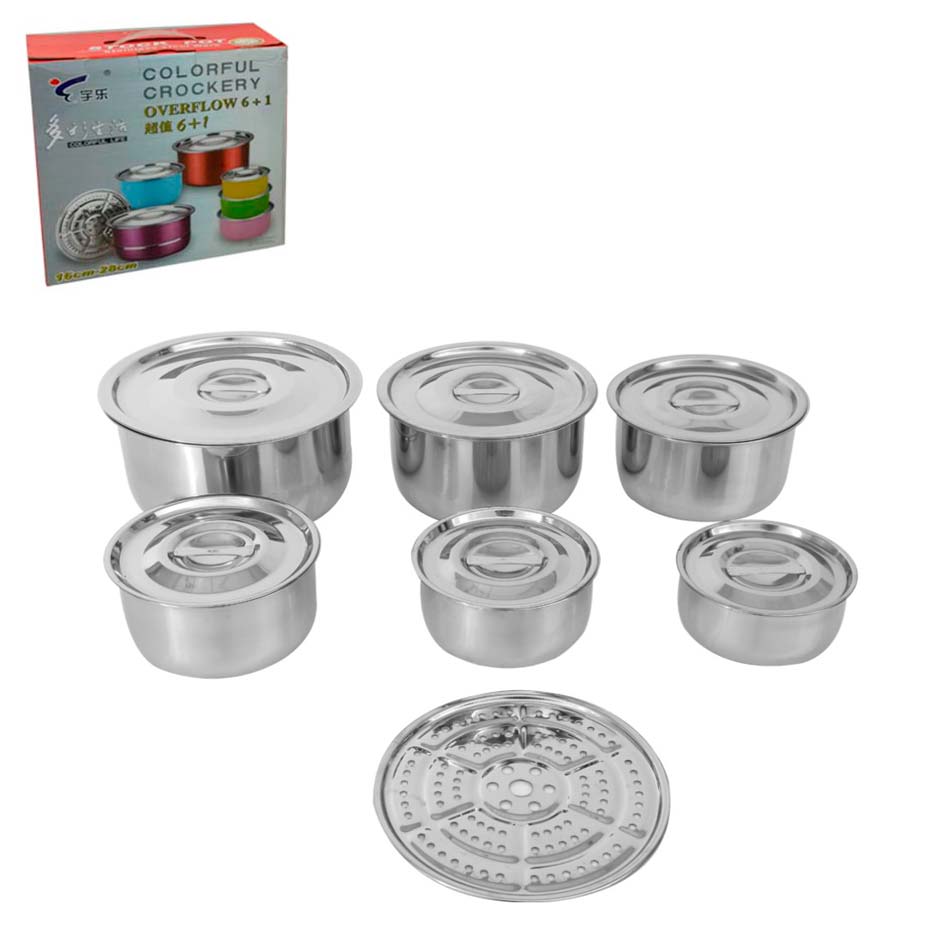 Juego Tazón Acero 6+1 16-28Cm Con Tapa Ba-61