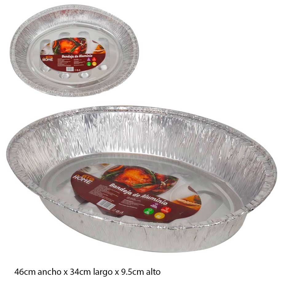 Bandeja Desechable De Aluminio Ovalada 49X33Cm Big Home Big1036