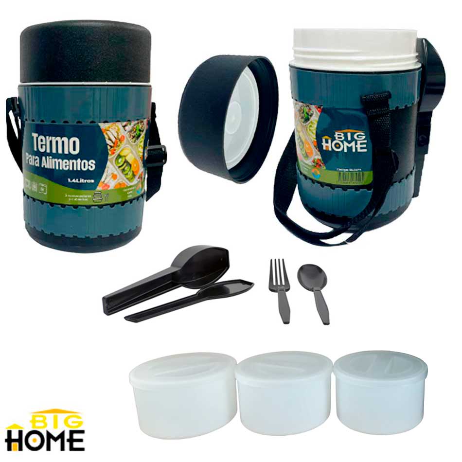 Termo Para Alimentos Con 3 Recipientes 14 Litros Big Home Bl0873