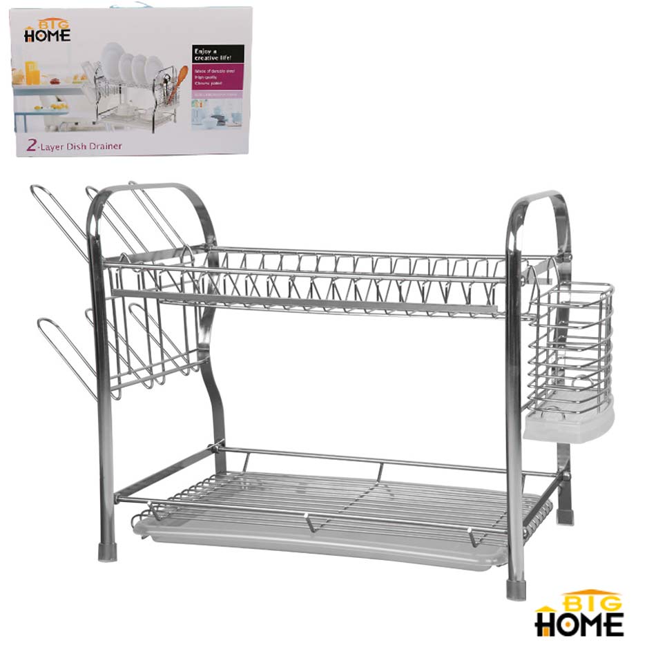 Porta Vajilla De Acero Inoxidable 2 Niveles Big Home Cromado Ae1122