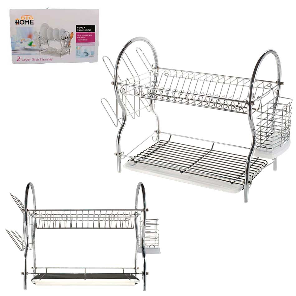 Porta Vajilla De Acero Inoxidable 2 Niveles Big Home Cromado Ae1123