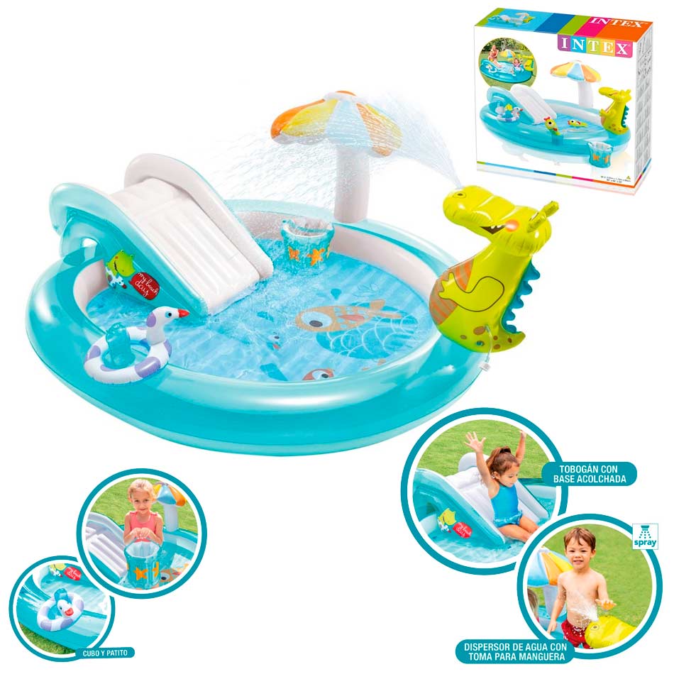 Centro De Juego Pvc Inflable Con Tobogán Y Pulverizador 84X201X170Cm 160L Caja Intex | 57165Np