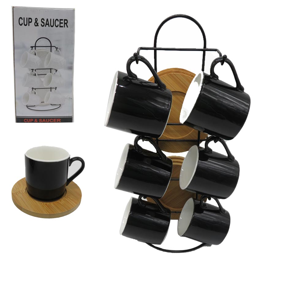 Set Tazas 90Cc C/Porta Vaso Mad 12 Piezas Mia-20509