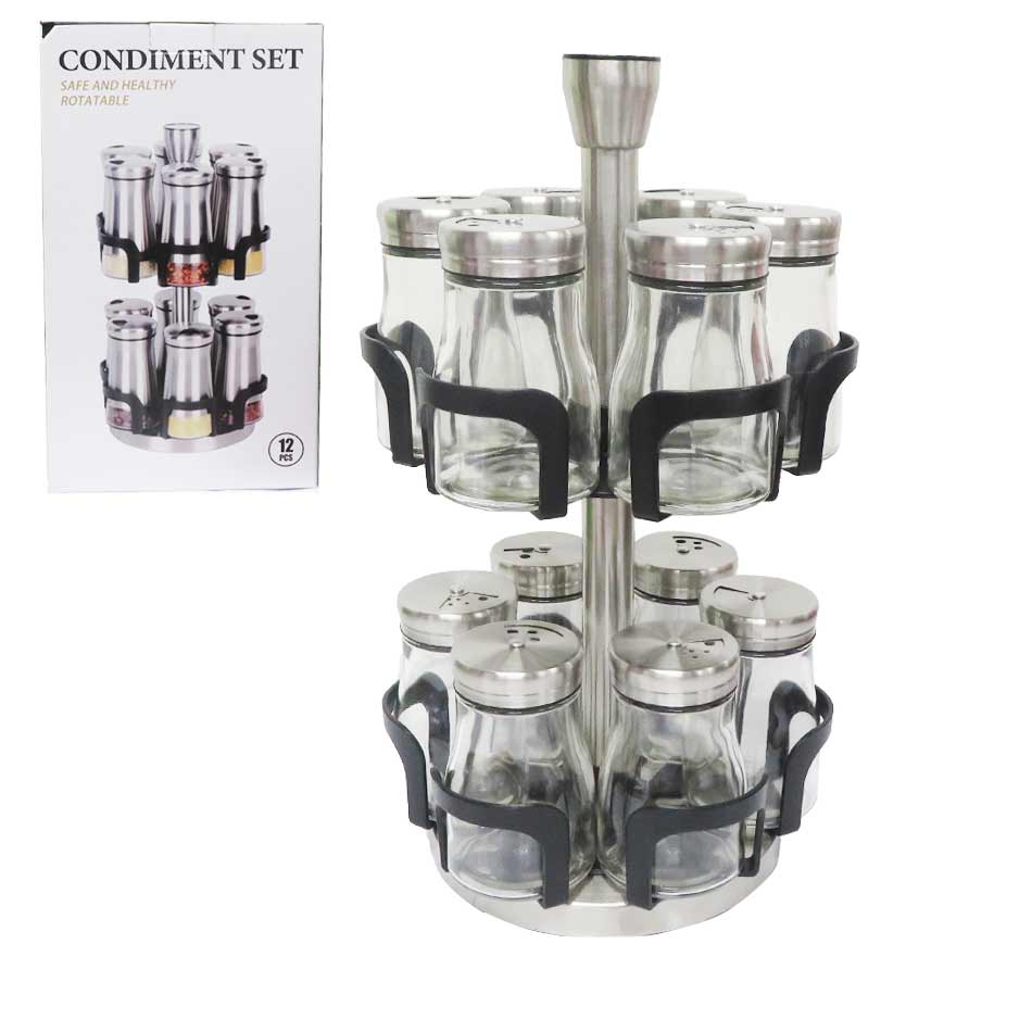 Set Condimentero De Vidrio Giratorio 12 Piezas Mia20752