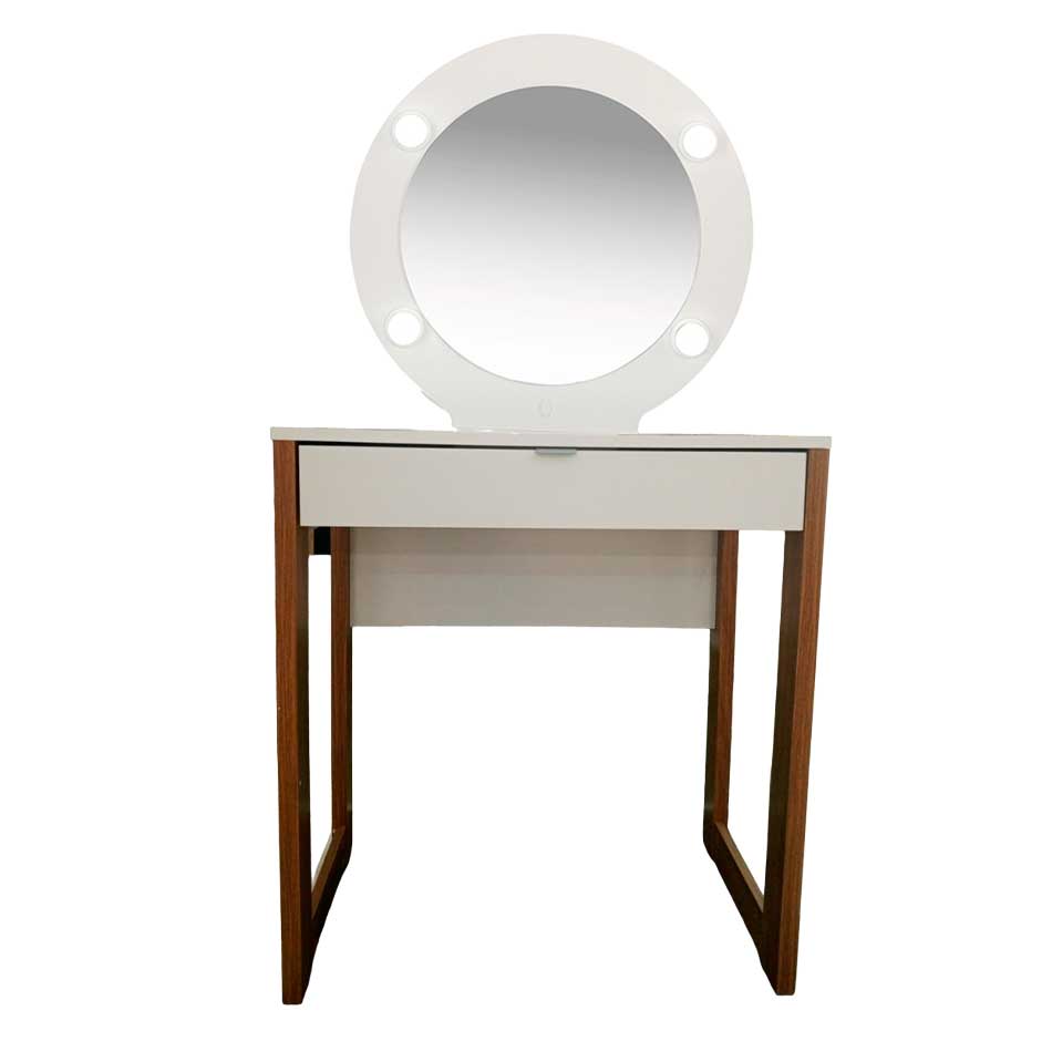 Tocador Mdp Con Espejo Redondo Y Luces Tecno Mobili Almendra Pe20180105