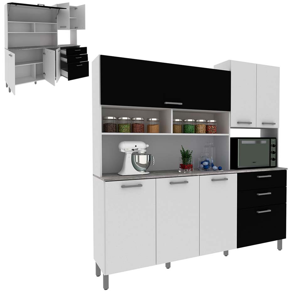 Kit Cocina 182.5X177.7X37.9Cm Tecno Mobili Blanco Negro Cz10140001