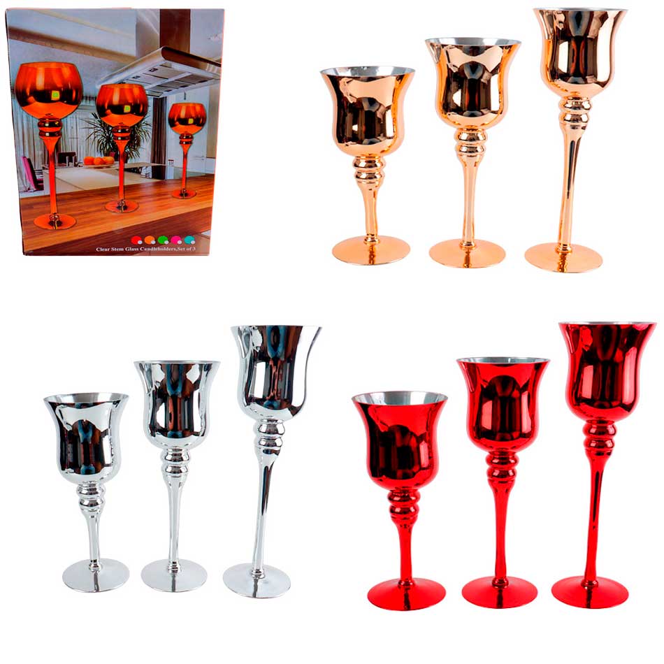 Candelabro De Vidrio 3 Piezas Mia11459