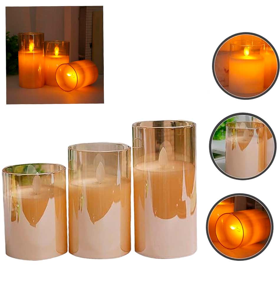 Set Velas Led Vidrio 3 Piezas Mia11376