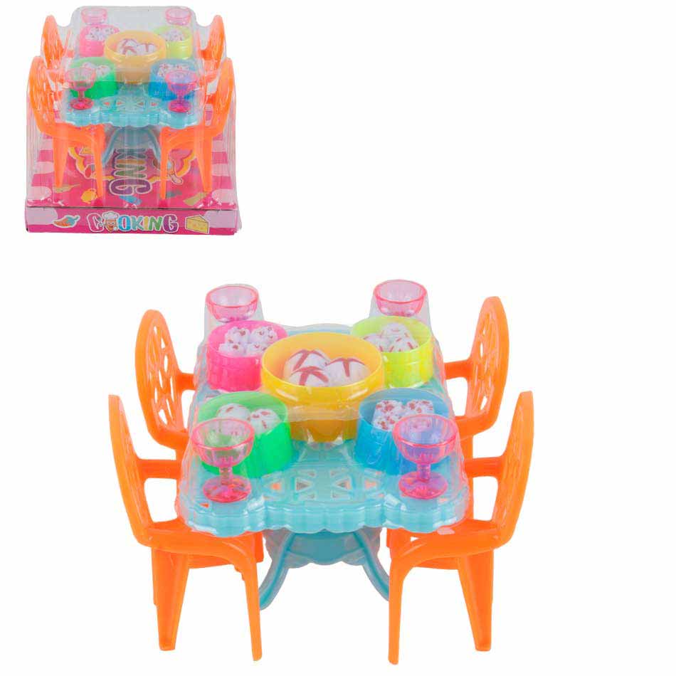 Set Mesa Con Sillas Y Accesorios De Comida 7798