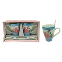 Juego Tazas Porcel 2 Piezas Con Cuchara Mia-6060