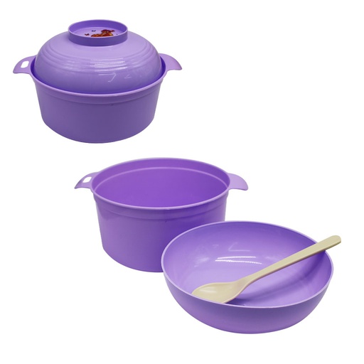 [1106708] Tazón Plástico Con Tapa Y Cuchara Surtido Mia-8976