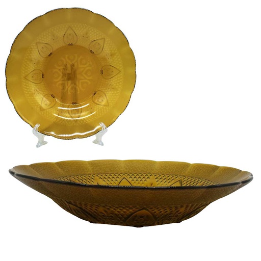 [1204892] Plato Hondo Vidrio Ambar Corazon Dp935A