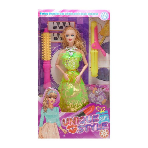 [6101137] Muñeca Unique Style Con Cepillo Y Accesorios 375F2375