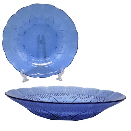 [1204895] Plato Hondo Vidrio Azul Corazon Dp935B