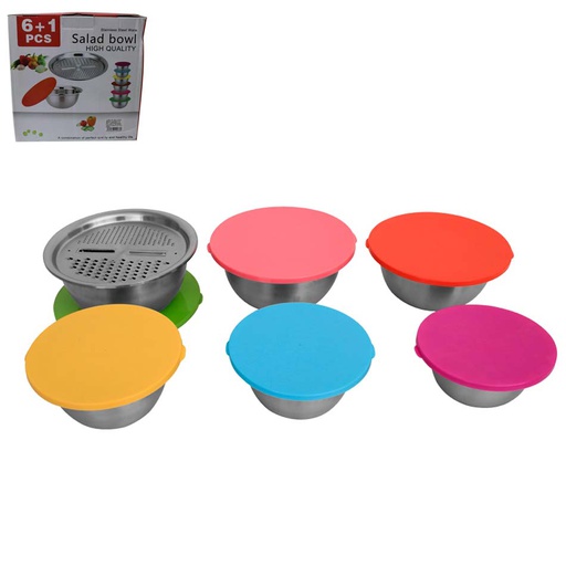 [1106427] Juego Tazón De Acero Con Tapa Plástico Mia-6648