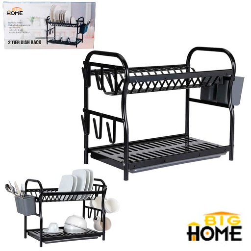 [1101276] Porta Vajilla De Aluminio 2 Niveles Big Home Negro Ta6314B2