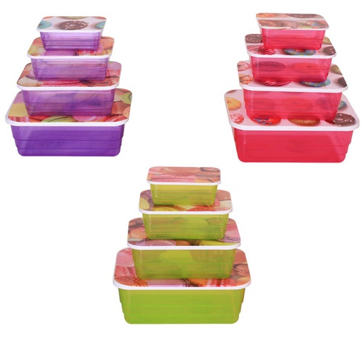 [1102085] Repostero Plástico Rectangular 4 Piezas Con Tapa Diseño Mia-5670