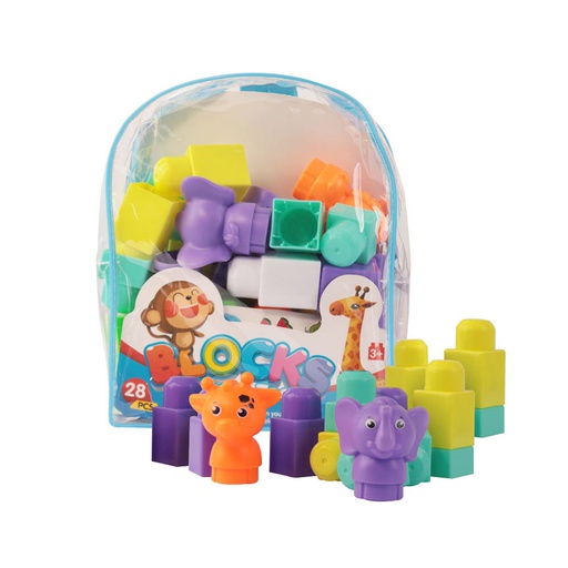 [6100220] Mochila Bloques De Construcción Y Figuras 28 Piezas Js8035