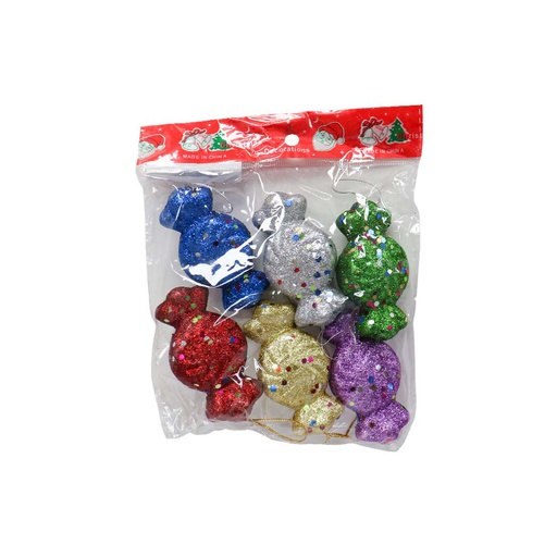 [6200150] Caramelos Con Purpurina Navideños 4X8Cm 6 Piezas Mia-10466