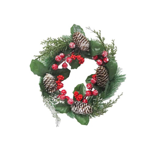 [6200822] Corona Navideña con Piñas Nevada 20cm MIA-20822