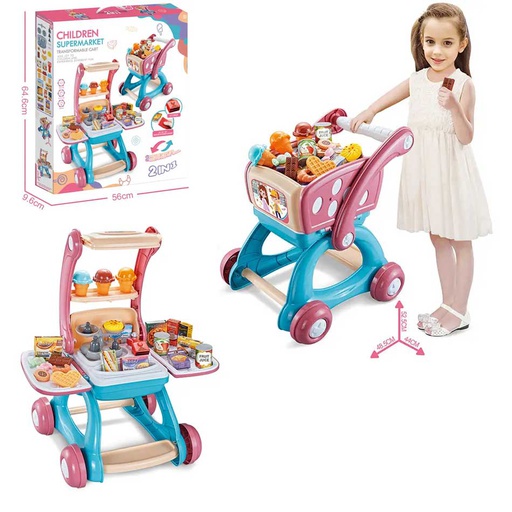 [6100816] Carrito De Supermercado 2En1 Con Alimentos Y Accesorios 009028