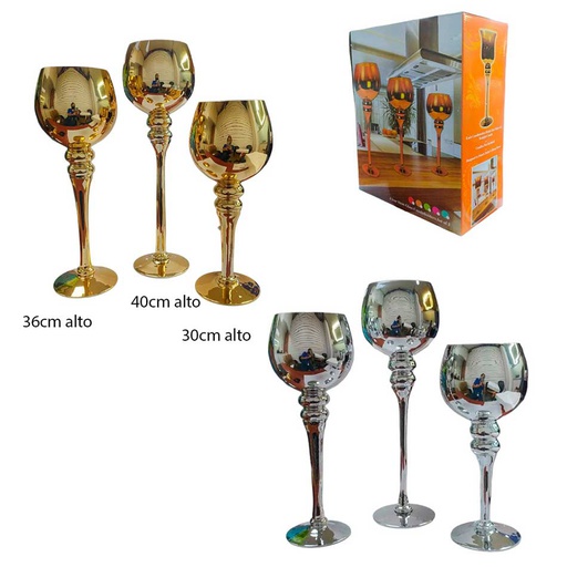 [1302731] Candelabro De Vidrio 3 Piezas Mia11462 33*16.5*47