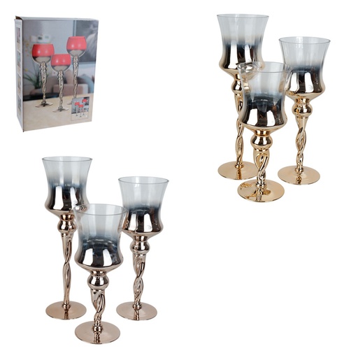 [1302729] Candelabro De Vidrio 3 Piezas | Mia11460